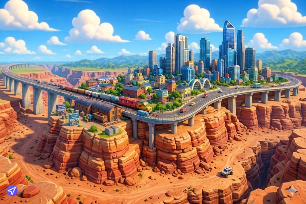 Metruvia Series 2 Canyon Expansion dry canyon environment and railway Cover Art.